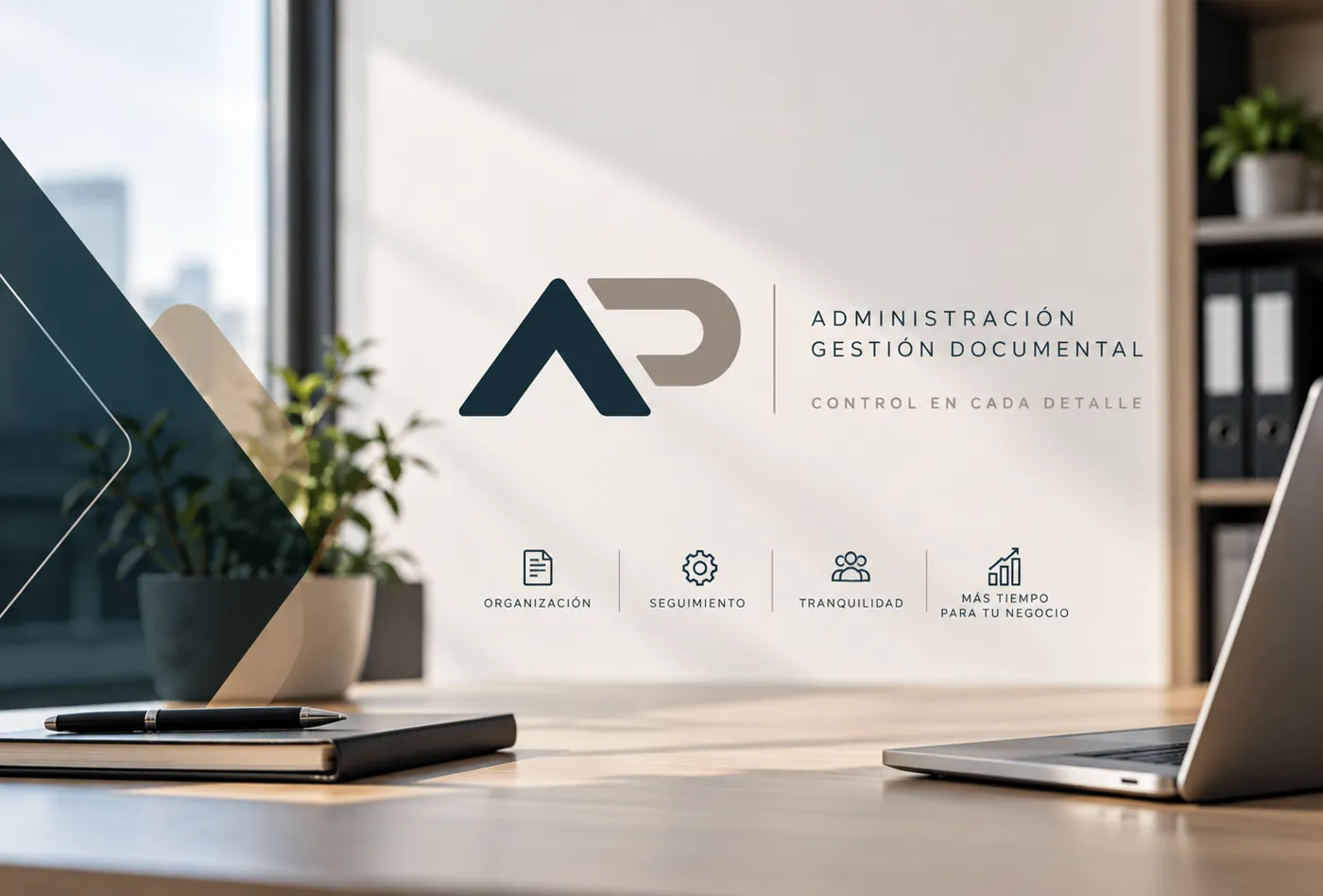 Oficina de AP con escritorio y documentación ordenada
