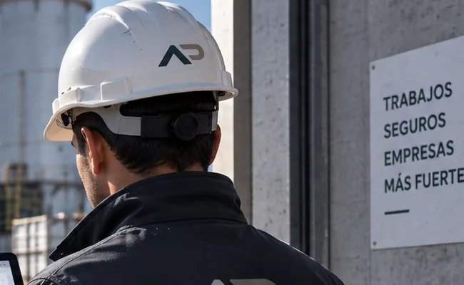 Trabajador con casco en planta industrial